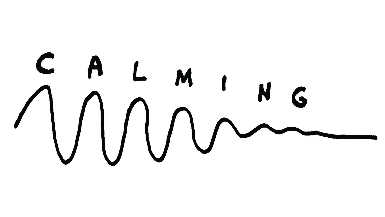 Graphic featuring the text "calming" with a squiggly line running underneath.