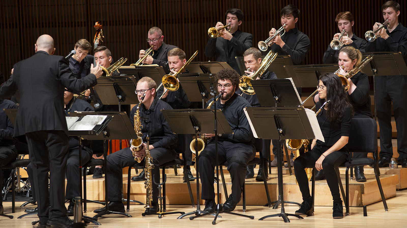 A UMD jazz ensemble performing on a stage.