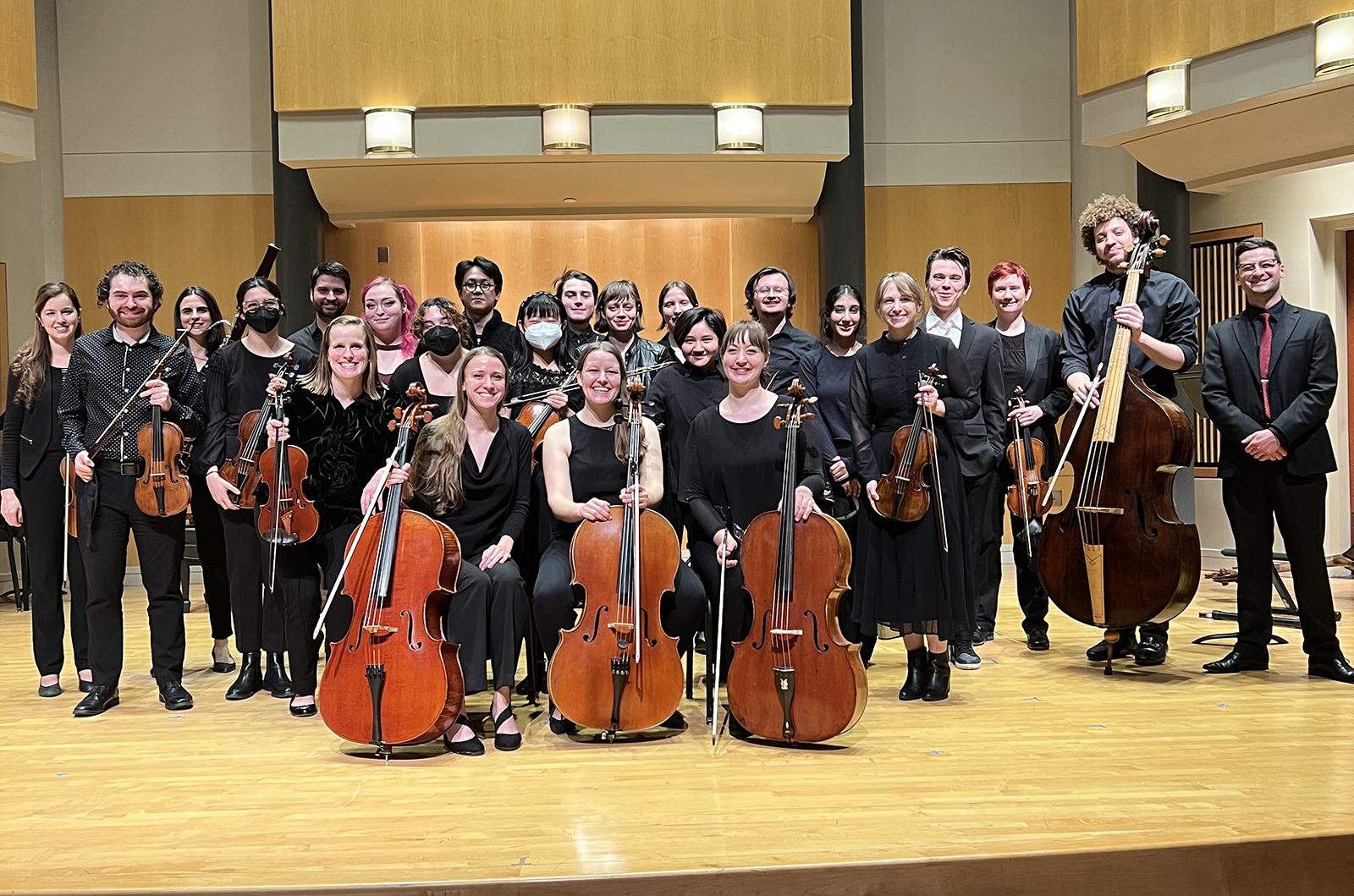 The umd school of music early music initiative. The group is sitting on the gildenhorn stage in concert dress.